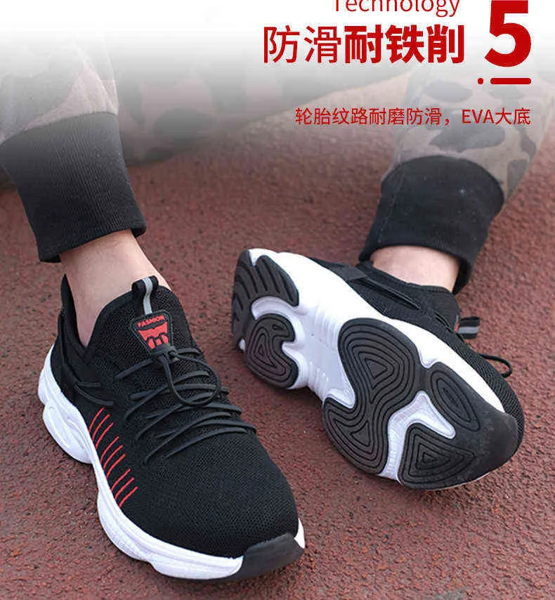 Sapatos de segurança de moda Steel Toe Cap Anti-Smash Anti-Punctures Trabalho Solidas Solidas Confortável Luz Não-Odor Pé 211217