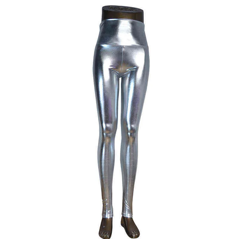 DISSIMILAR High Waist Shiny Wet Liquid Look PU Kunstleder Metallic Stretchy Leggings Sexy Tanzhose Disco Leggins 5 Größen 211204