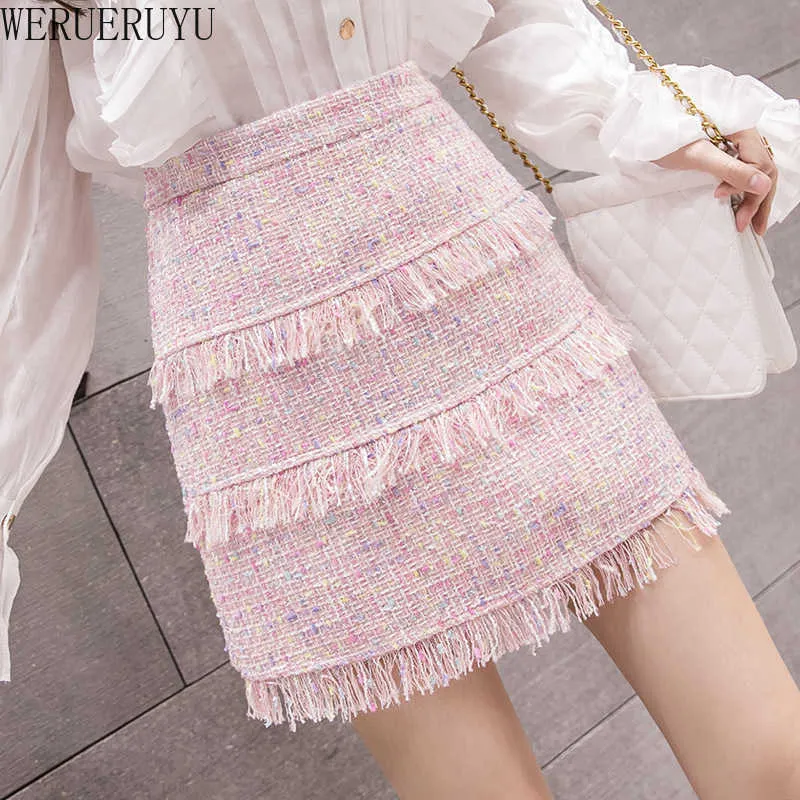 Werueruyu Fringed Split Ship Shirt Высокая талия A-Line Мини-платье Осенняя мода Юбка для женщин Streetwear 210608