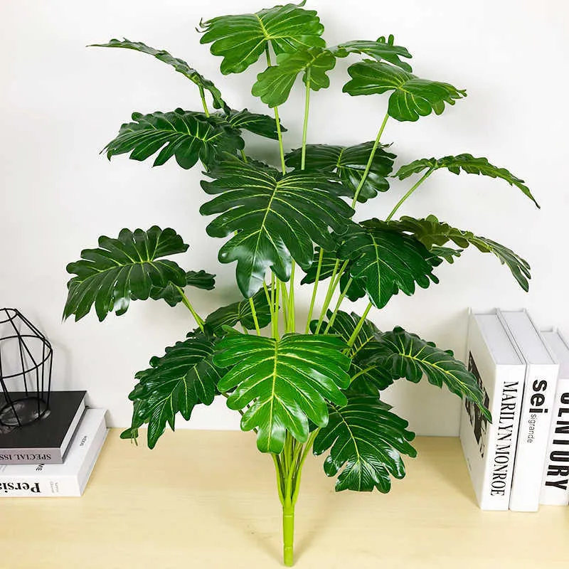 75 cm 24 foglie artificiali Monstera grandi piante tropicali Real Touch Foglie di palma finte tartarughe in plastica Fogliame Home Office Decor 210624