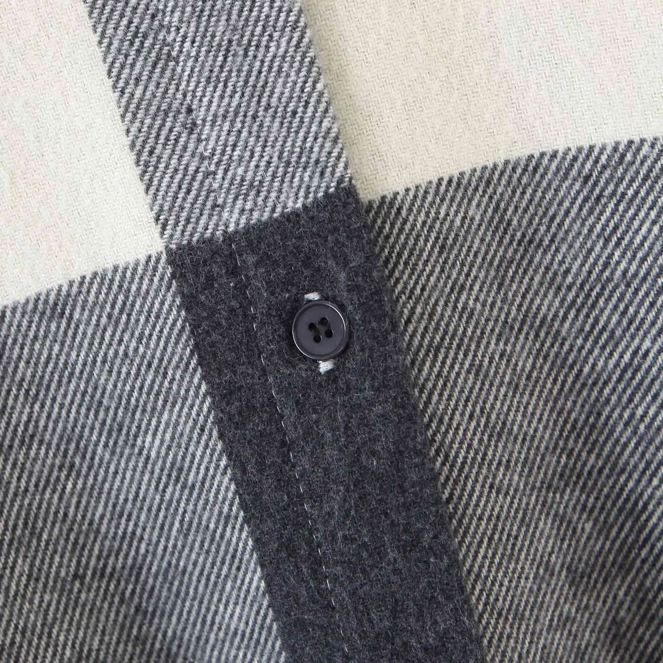 Vintage kobietavized Grey Plaid Patchwork Woolen Koszula Wiosna Moda Damskie Luźne Miękkie Płaszcze Kobiet Elegancka kurtka 210515