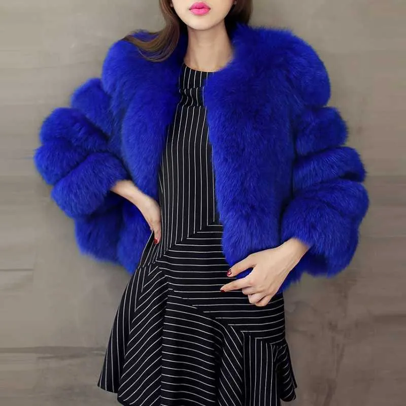 Binyuksad Gruby Ciepły Faux Fur Coat Winter Jacket Kobiety Luksusowy Fur Coat Wysokiej Jakości Faux Fur Kurtka Krótki fałszywy płaszcz 211019