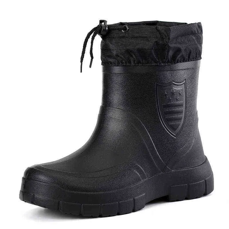 Männer Regen Stiefel Plüsch Warme Schnee Arbeit Wasserdicht Angeln Männer Gummistiefel Winter Outdoor Erwachsene 211216