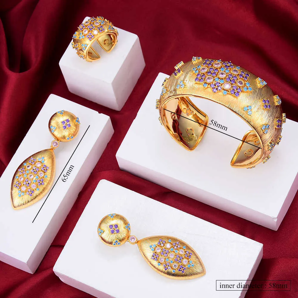 MissVikki 2021 Lyx Dubai uttalande Guld Örhängen Bangle Ring Smycken Satser För Noble Kvinnor Örhängen Brudbröllop Smycken Set H1022