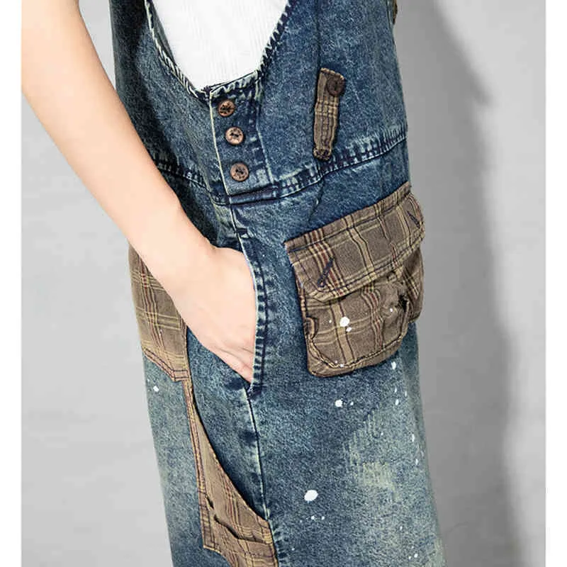 [EAM] Patchwork gesplitst been overalls jeans losse vrouwen volledige lengte brede benen broek mode lente herfst 1DD6971 21512