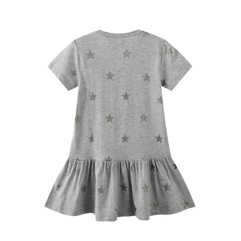 Metri di salto Arrivo Unicorno Ragazze Abiti da festa Baby Cute Stars Bambini Cotone Abiti da principessa bambini Costume 210529