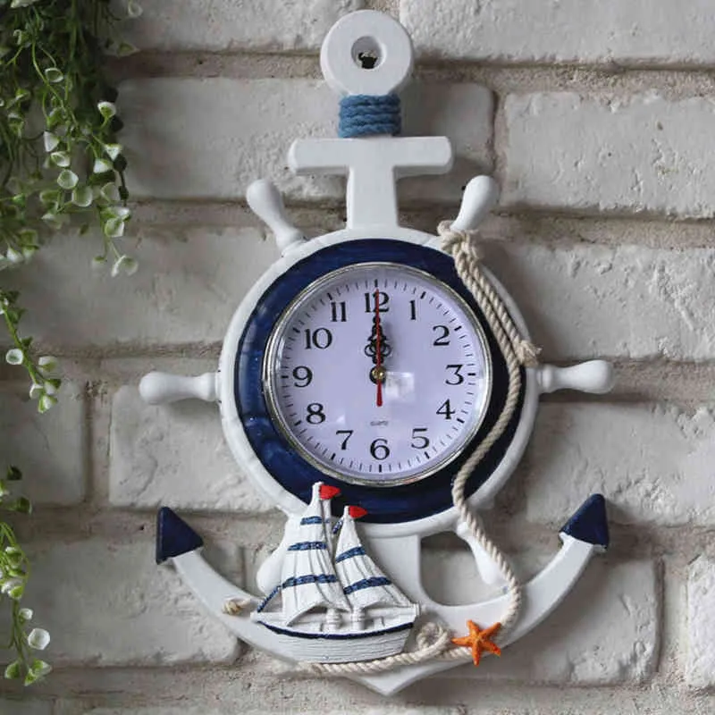 Ankerklok Strand Zee Thema Nautisch Schip Wiel Roer Stuurwiel Decor Muur Opknoping Decoratie H1230