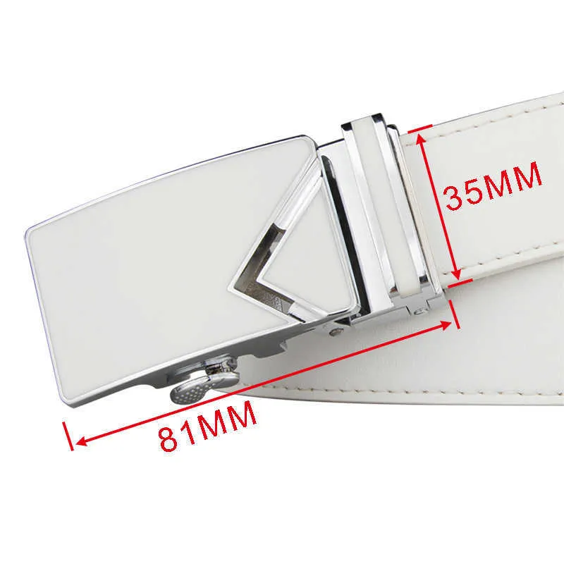 New Fashionable White Men Belts Automatic Alloy Buckle Male Belt Genuine Cowskin Leather Golf Belt Plus Size 130cm X07267803593