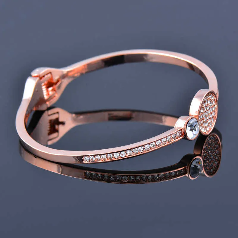 Sinleery Moda Kryształ Okrągły Mankiet Open Bangle Rose Gold Silver Color Bransoletki Ślubne Kobiety Biżuteria SL483 SSF Q0719