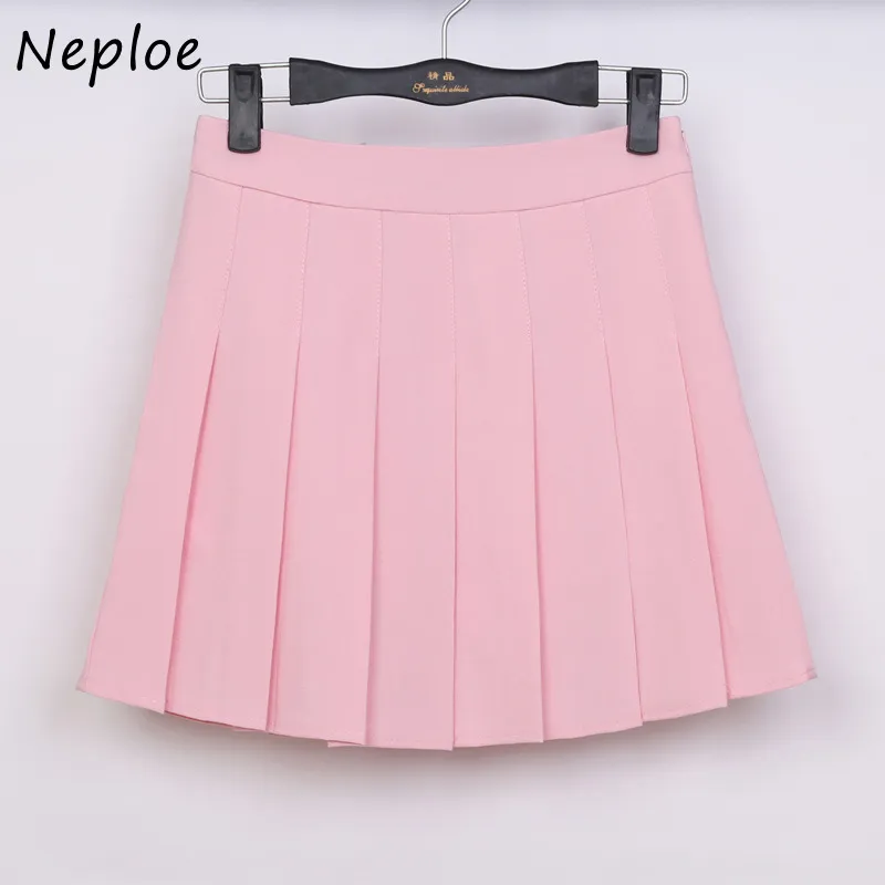 NEPLOE High Waist Hip Slim Pleat Spódnica Kobiety Wiosna Lato Znosić Solid Jupe Femme Preppy Style Faldas Mujer 210510