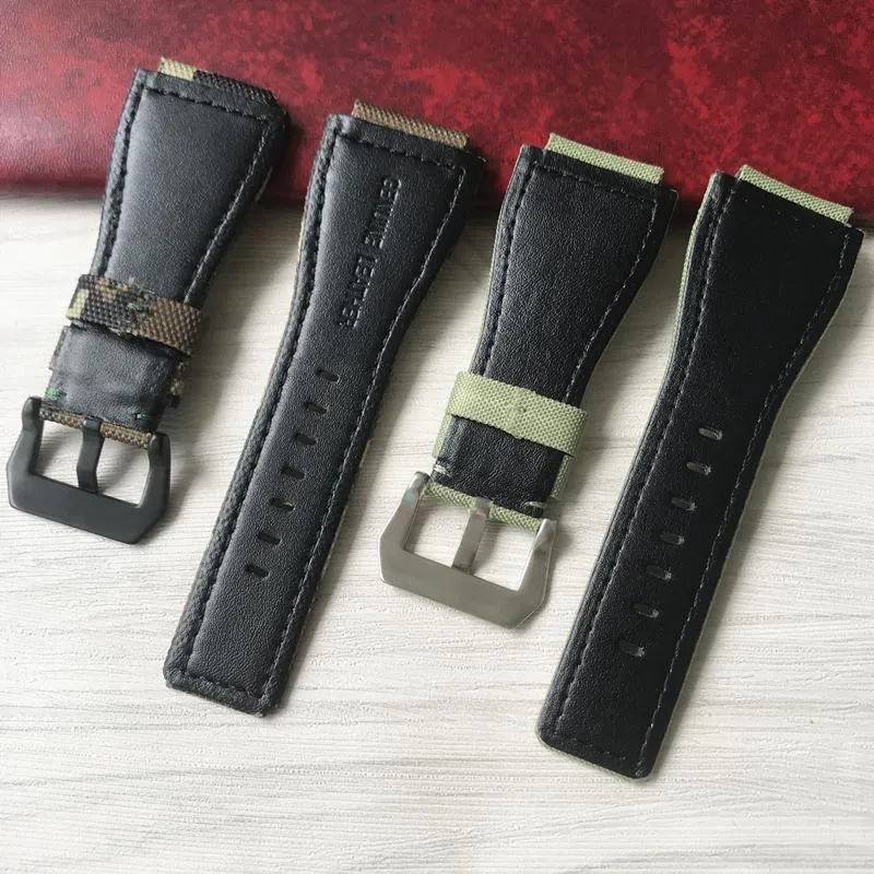 Bracelets de montre Haute qualité 34mm 24mm Camo armée vert Nylon toile bracelet en cuir pour la série Bell Ross BR01 BR03 Bracelet de montre Be236f