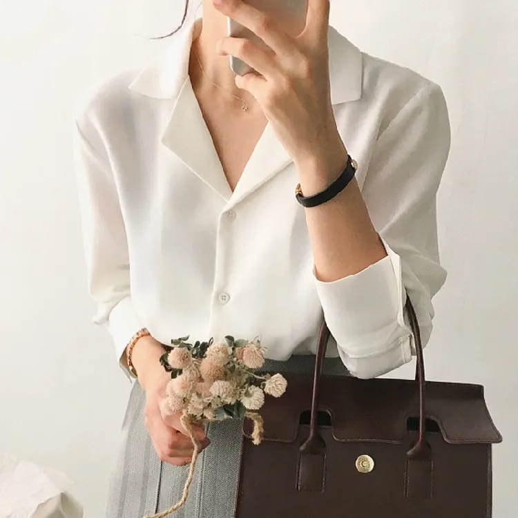Vrouwen chiffon shirt lange mouw zomer mode casual losse witte shirts vrouwelijke dunne blouse tops office lady 210423