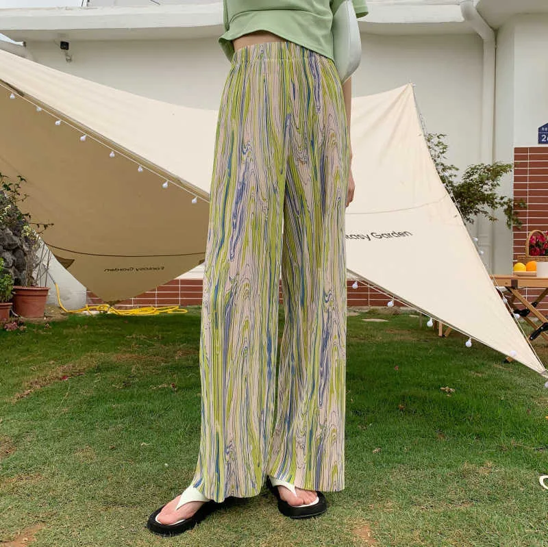 Cheerart Origami Green Plised Spodnie Koreańskie Moda Dna Wysoka Talia Luźne Kolorowe Szerokie Nogi Pant Cyber ​​Y2K Spodnie Kobiety Q0801
