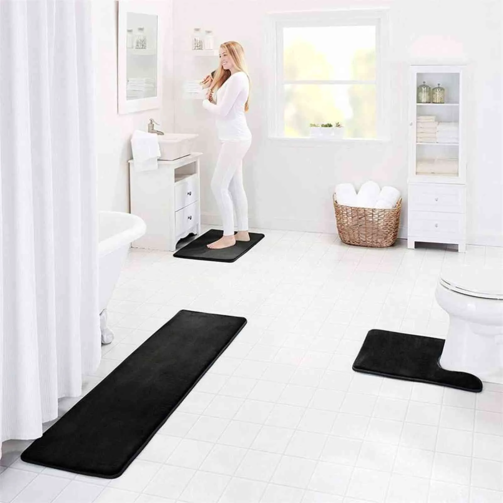 Home Bath Mat Non-slip Bathroom Carpet Soft Coral Fleece Memory Foam Rug Mat Kitchen Toilet Floor Decor Washable 211109