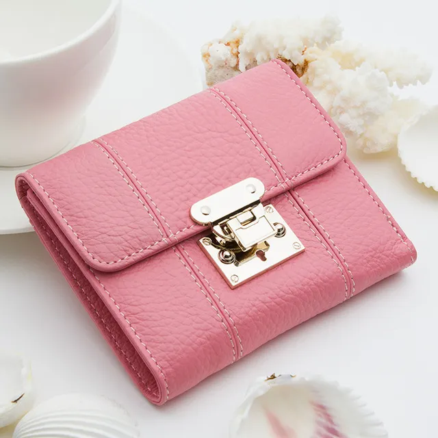 女性財布標準財布ソフトカウハイドビルフォールドゼロ財布小さな単色カードバッグ全体の短いWT012305D