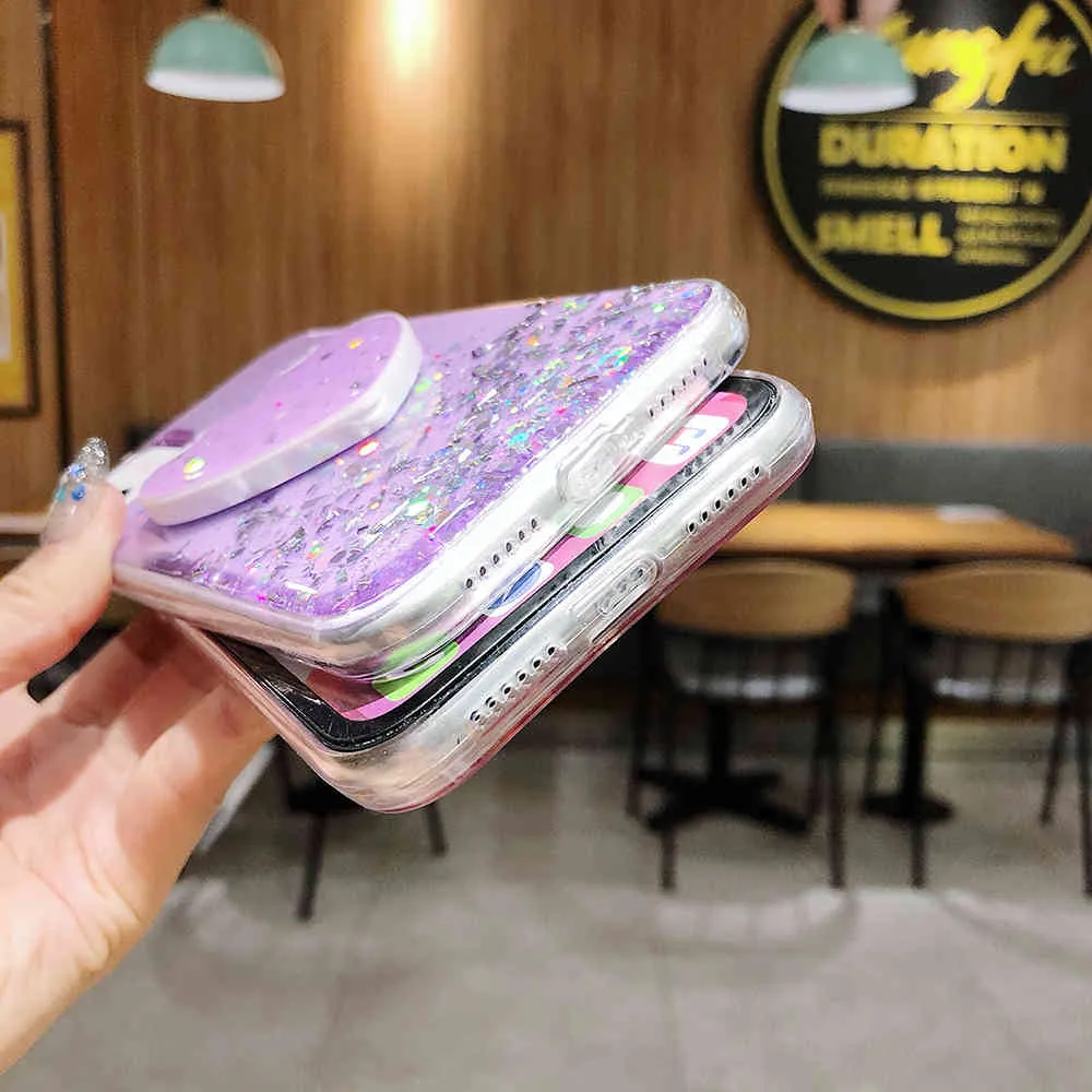 Custodie telefoni con supporto a specchio con gradiente glitterato Huawei P40 Lite P20 P30 Lite Pro Mate 30 20 Pro Custodie con cover posteriore morbida e trasparente