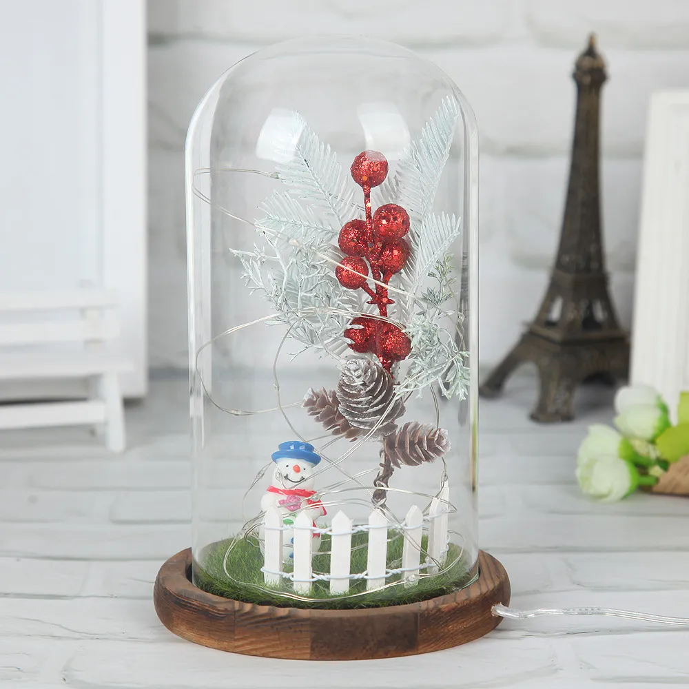 Vigilia di Natale Decorazioni natalizie con pupazzo di neve Presenta copertura in vetro Ornamenti creativi il desktop di casa