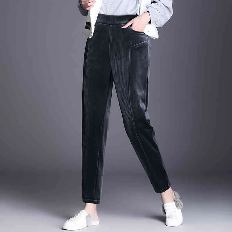 calça de harém de veludo de cintura alta para mulheres lã de lã de inverno espessa calça feminina solta calças fêmeas mais tamanho 5xl 6xl 210412