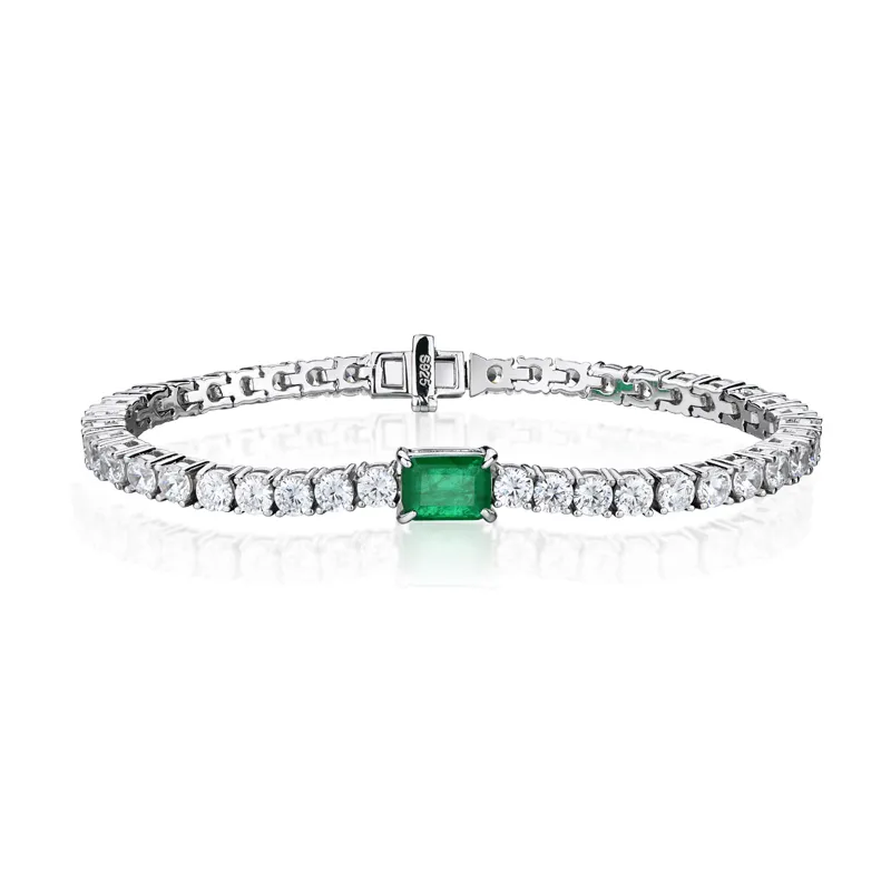 Oevas 100% 925 Sterling Zilver Synthetische Emerald Mousserende Hoge Koolstof Diamant Bruiloft Armband Voor Dames Party Fijne Sieraden