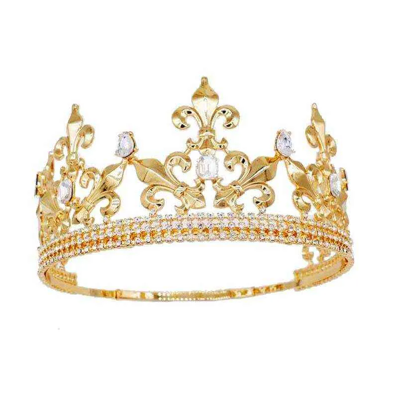 Barock vintage kunglig full runda kung krona guld metall kronor och tiaror för män prom king party kostym tillbehör huvudbit 212240