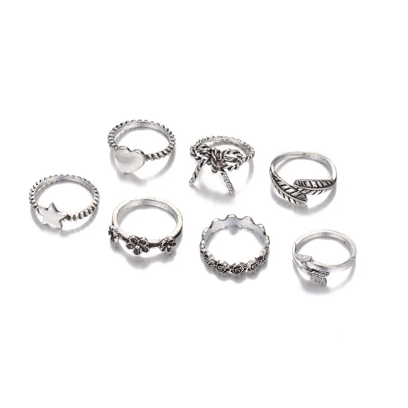Jewelry bow love five pointed star flower arrow leaf ring set 