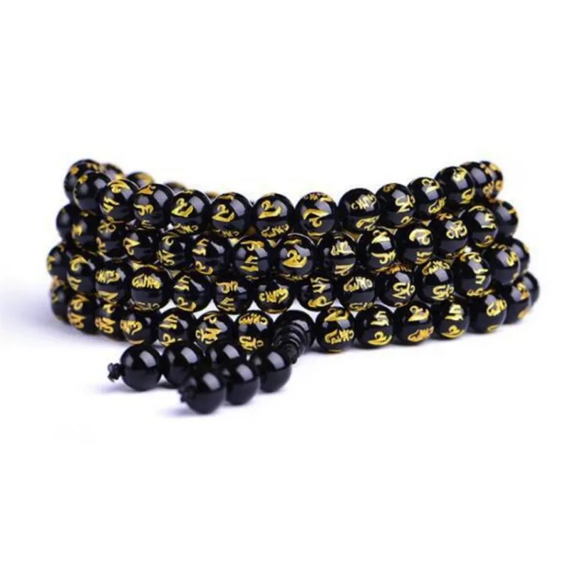 8mm 108 Sex ord av mantra pärlor obsidian armband party mode mala handgjorda meditation underbara smycken fascinerande armband265u