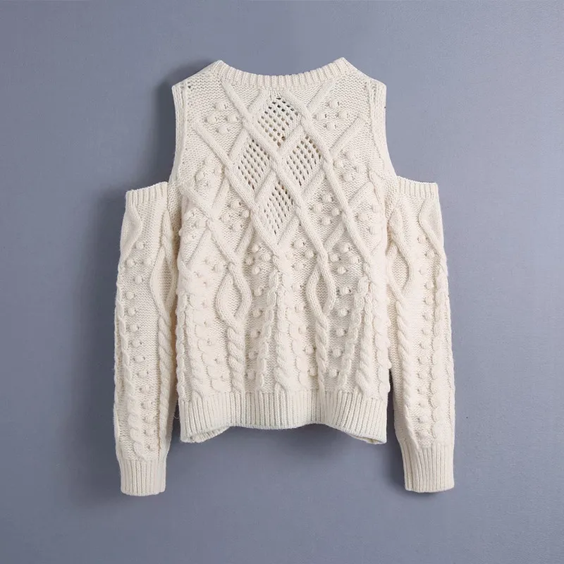 Słodkie Kobiety O Neck Bez Ramiączek Knitwear Spring-Jesień Moda Damskie Dzianiny Cute Vintage Kobieta Hollow sweter Top 210515