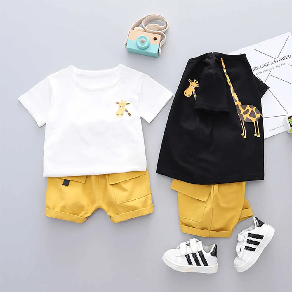 2021 Bébé Garçons Filles Vêtements de dessin animé Costume Costume Mignon Enfants Été Coton 1 2 3 4 ans Enfants Garçons Vêtements Ensembles T-Shrit + Shorts X0802