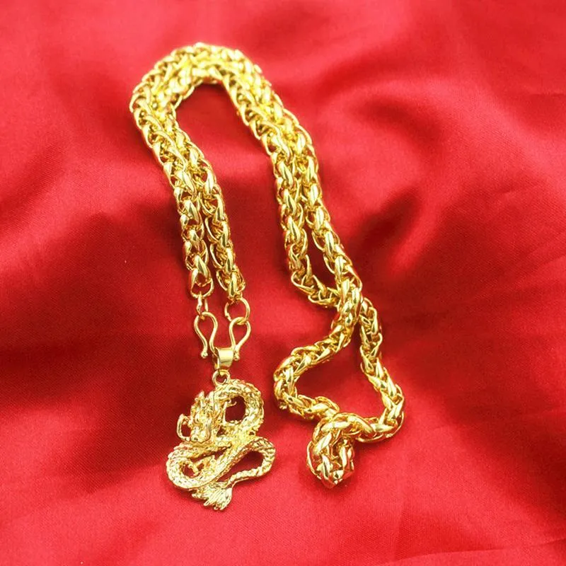 Kettingen Mode Euro Munt Bruiloft Sieraden Gift Gouden Draak Hanger heren Langdurige Kleur Vietnamees Zand Necklace243t