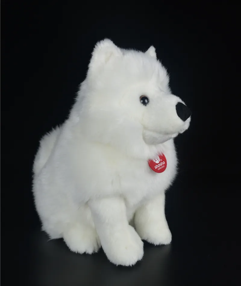 28 cm levensecht SamoYed Gevulde speelgoed Leuke simulatie witte hond puppy pluche dieren speelgoed verjaardagscadeaus Y2007231375860