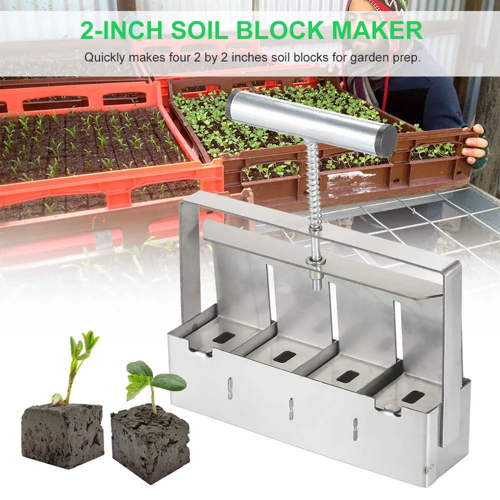 Soil Blocker 2In Soil Block Maker Outil de blocage du sol avec Dibbles Dibbers et marqueur d'étiquette de plante réutilisable pour la préparation du jardin 210615