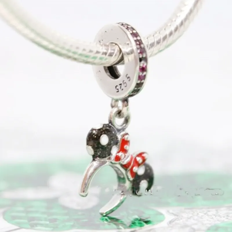 Autentisk Pandora 925 Sterling Silver Disinering Glitering Mini Mus Öron Hårband Dangle Charm Fit European Loose Bead Bracelet Smycken 799425C01