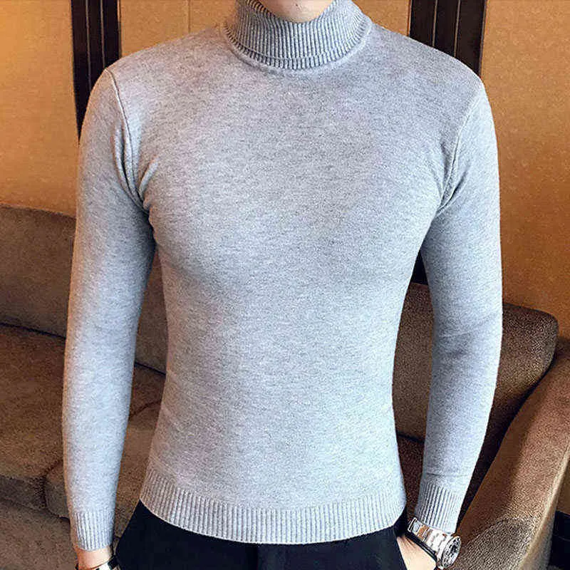 Marka Mężczyźni Turtleneck Swetry i swetry Moda Sweter Dzianiny Winter Mężczyźni Pullover Homme Wełna Casual Solid Odzież 211221