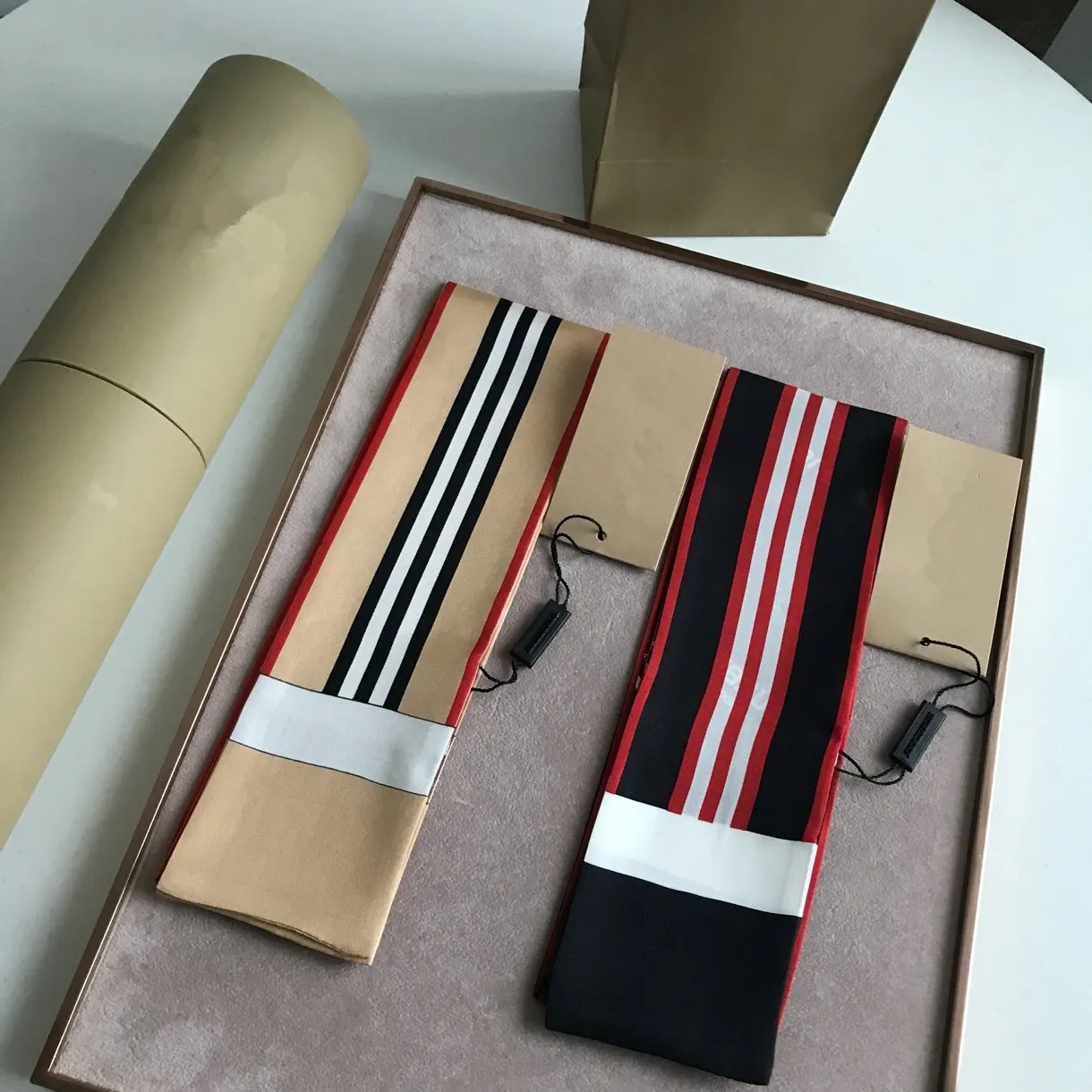 Womens Silk Cravat Letter Stripes Pattern Neck Scarf Headband Ties Headscarf Handbag Decoration Fashion Accessories 2021242S