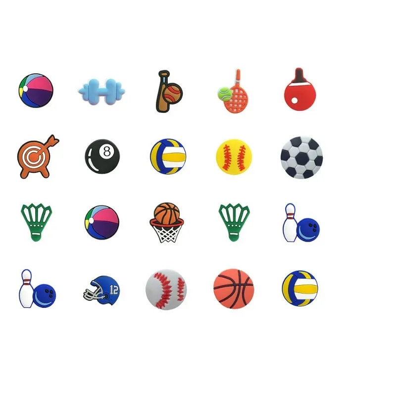 100 pçs lote bolas de futebol sapato encantos acessórios decorações basquete dos desenhos animados pvc croc jibitz fivela meninos crianças festa gift285v