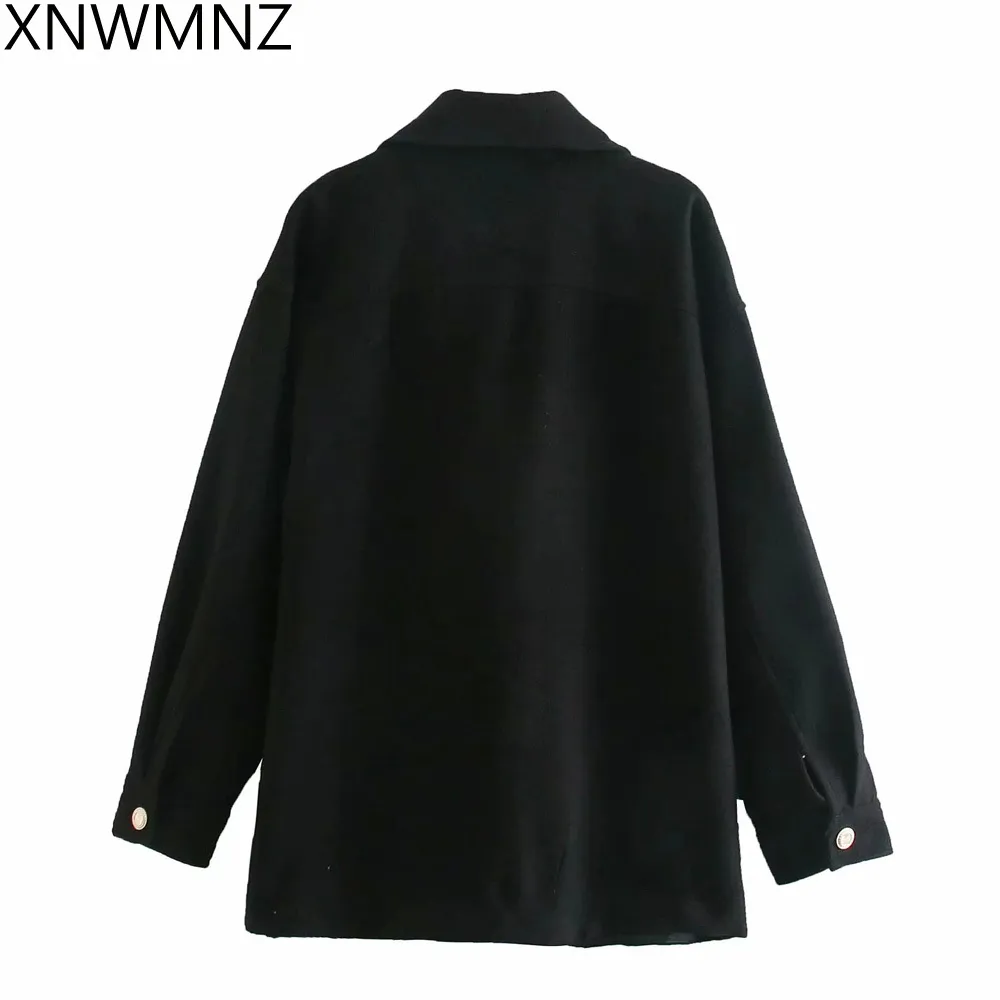 Vintage Blend Overhirt Welt Fickor Oversized Jacket Coat Women Fashion Lapel Collar Långärmad Loose Ytterwear Chic Toppar 210510