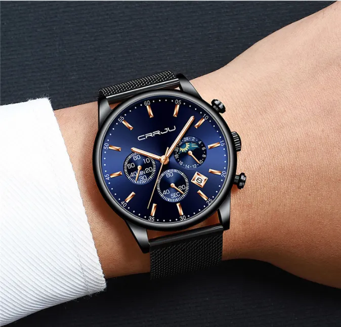 CRRJU 2266 kwarc męski zegarek Sprzedawanie zwykłych zegarków osobowościowych Moda popularny kalendarz studencki na rękę