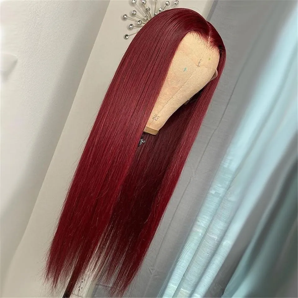 26inch Burgundy Lace Front Wig Colored Red Lace Front Human Hair Wigs for Women Bone Straight Transparent Lace Wigs3199105