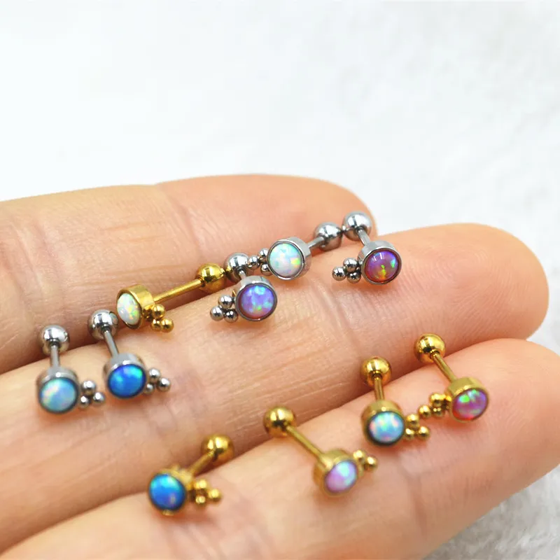 Thin Bar 20G Body jewelry- Ear Stud Earring Tragus/Helix Bar/Stud Diath Opal Stone with balls Mix Colors