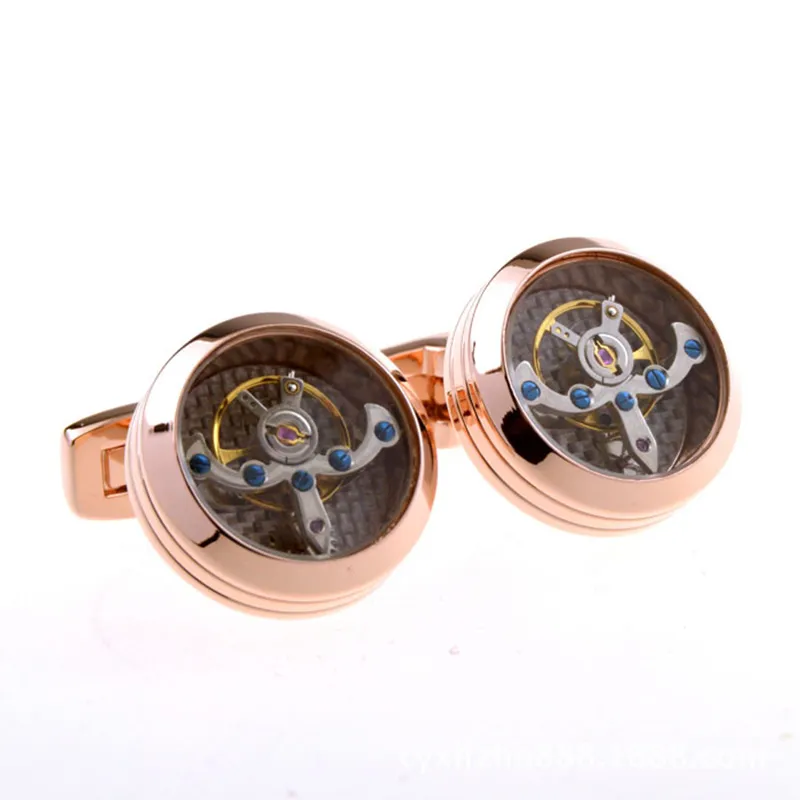 Luxo Gold Tourbillon Movement 1 Par Set para Mens Relógio Mecanismo Camisa Camisa Cuff Macho Vestido Terno Manga Sleeve Cufflinks