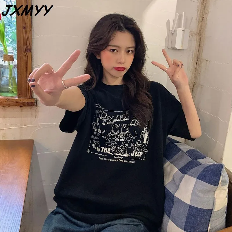 Summer Fashion Product T-Shirt Women's Loose Korean Style Wild Harajuku Style Japansk tryckt kortärmad topp JXMYY 210412