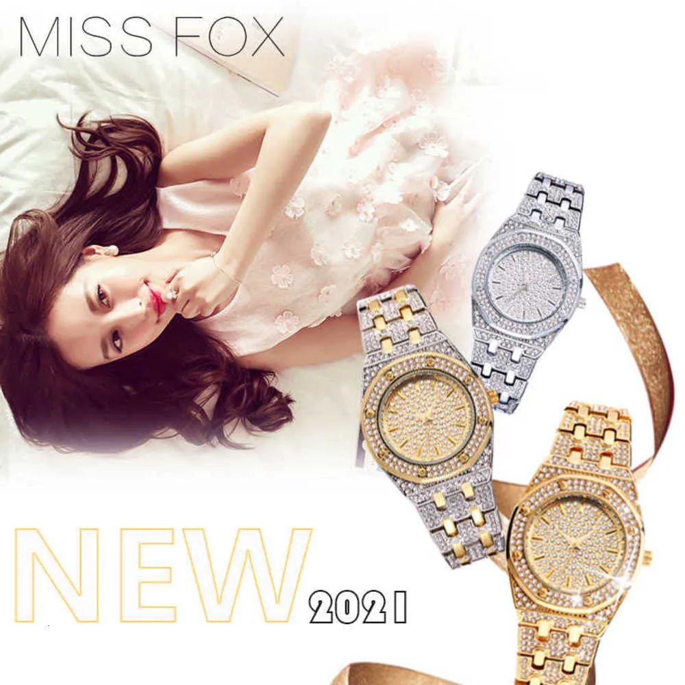 Kol saatleri Missfox Women039s Lüks Bling Diamont Kuvars İzle Kadınlar Moda Su Geçirmez Hip Hop Saati Lady Jewels7166912