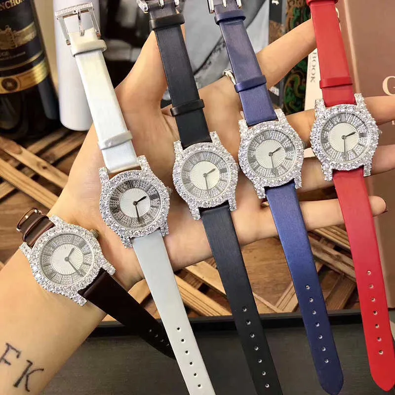Gorąca marka oryginalna skórzana zegarek luksusowy klasyczny zegarek na nadgarstek 36 mm prostokątny kwarcowy zegar na rękę Kobiety pełne kamienne tarcze zegarki