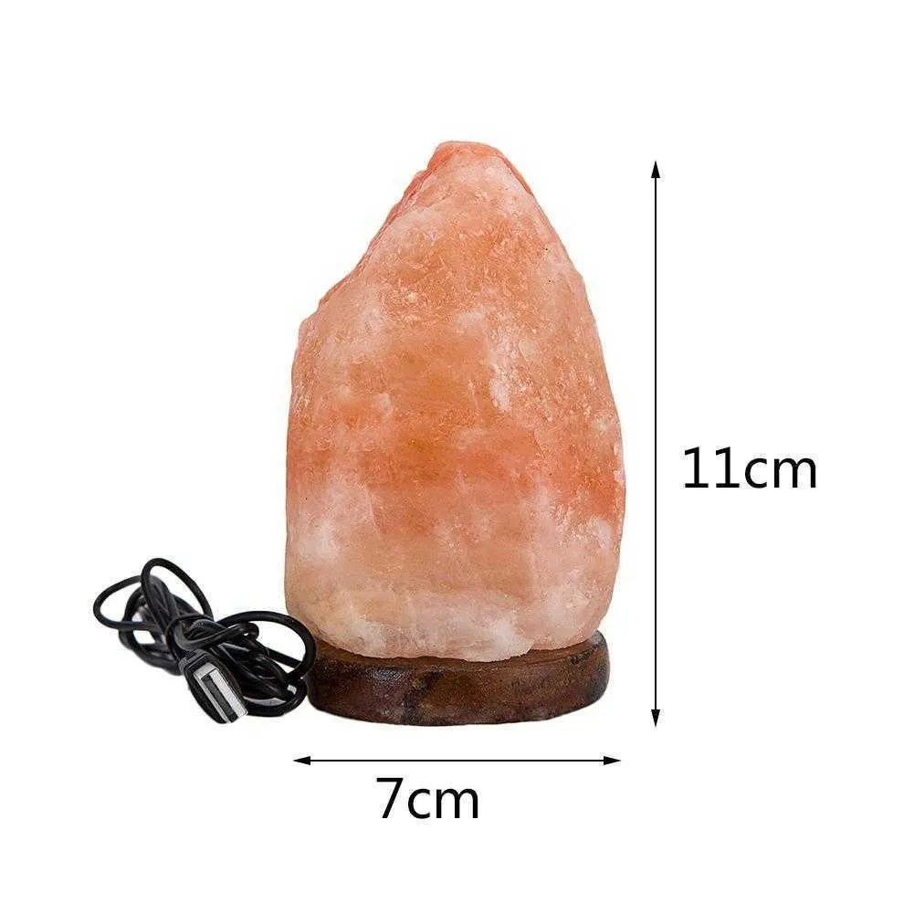 House Natural Hand Carved USB Wooden Base Himalayan Air Purifier Night Dimmer Salt Night Light Switch Crystal Rock Y0910