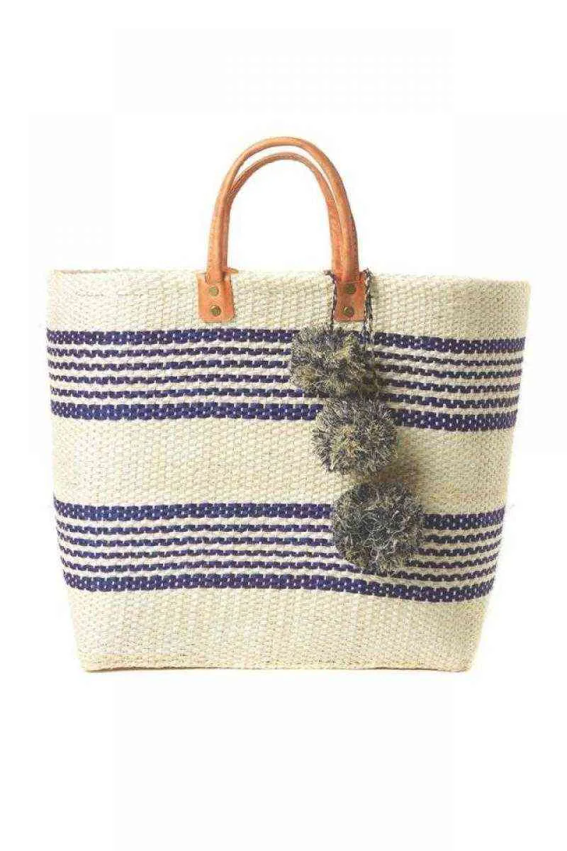 Boodschappentassen Bohemia Stro Weven Grote Tote Dames Gestreepte Pompom Handtas Holiday Beach Bag Dames Zomer Mode Topgreep Portemonnees Ins 220301