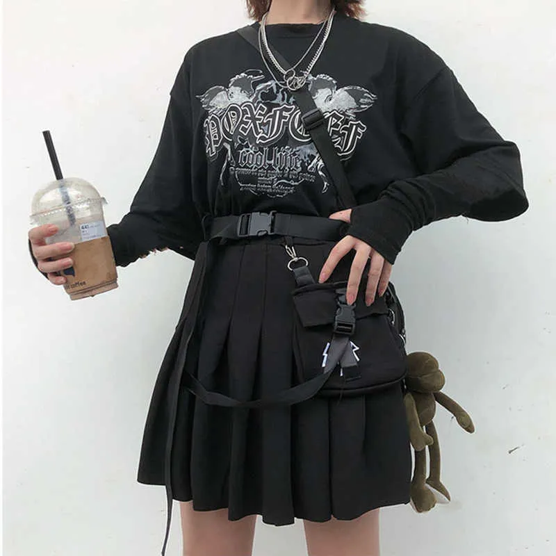 Gothique Punk Harajuku femmes jupes décontracté Cool Chic Preppy Style rouge Plaid plissé noir femme mode Shorts poche 210619