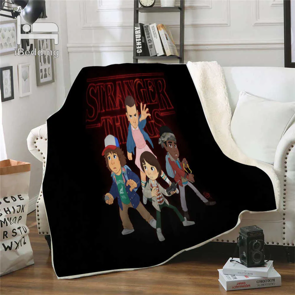 New Horror Movie Stranger-Things Premium Throw Blanket Print on Demand Sherpa Couvertures pour Canapé Personnalisé DIY En Peluche Mince Quilt H0276n