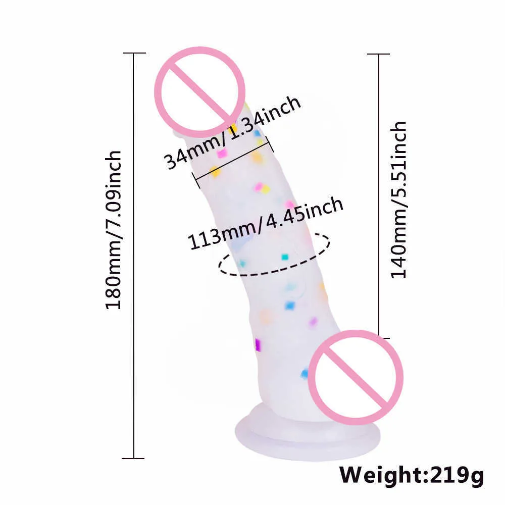 Реалистичные фаллоимитаторы 180 -мм сексуальные продукты дилдо эротическая игра для взрослых для женщин красочная радужная прозрачная симуляция кремния Masurb1759279