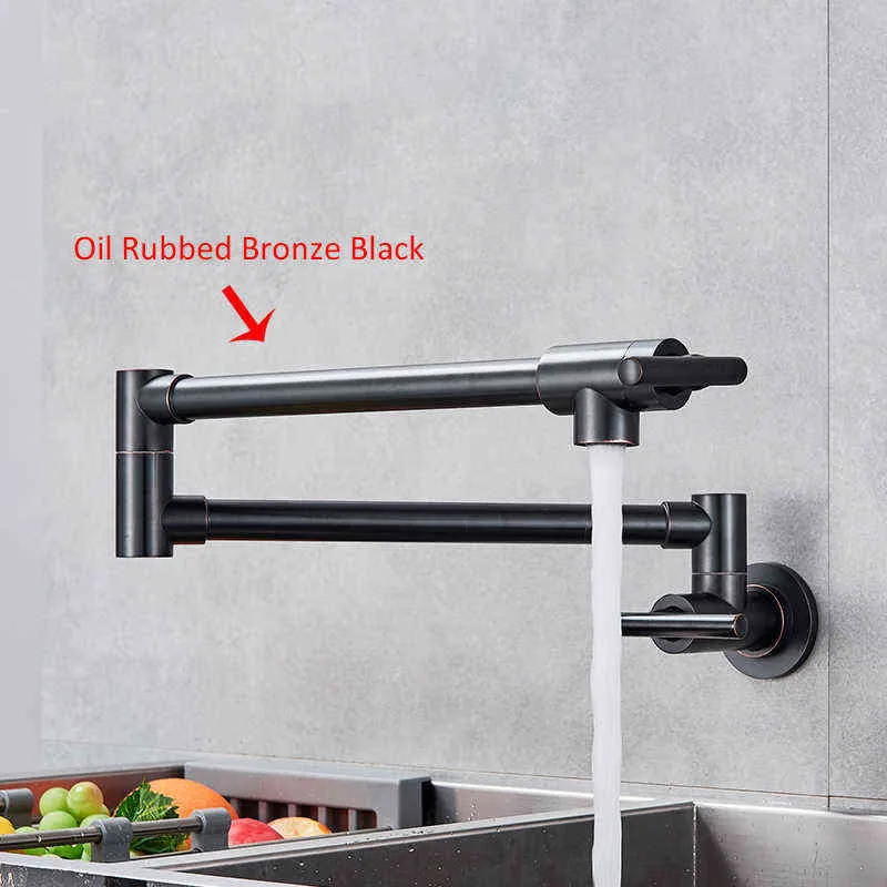 Quyanre Chrome Nickel Black Brass Pot Filler Tap Wall Mounted Kitchen Faucet Single Cold Single Hole Tap Rotate Folding Spout