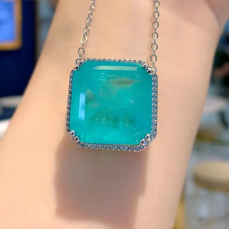 Oorbellen Ketting Luxe Vierkante Paraiba Toermalijn Sieraden Set Voor Vrouwen Fusion Steen Groen Huwelijksverjaardag Geschenken CZ288o